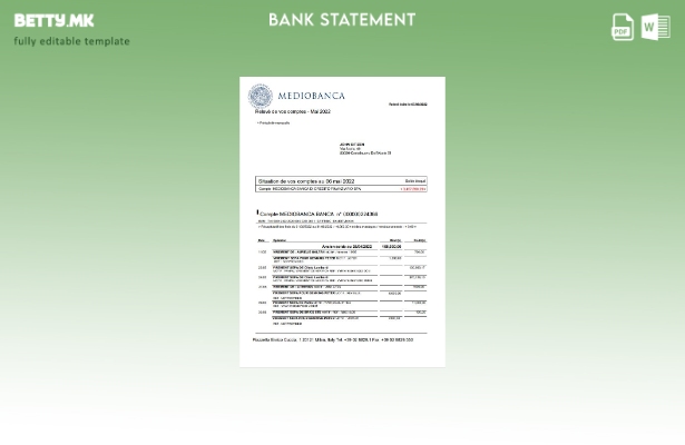 Модерен стил, шаблон за збор за извод од банка во Италија Mediobanca